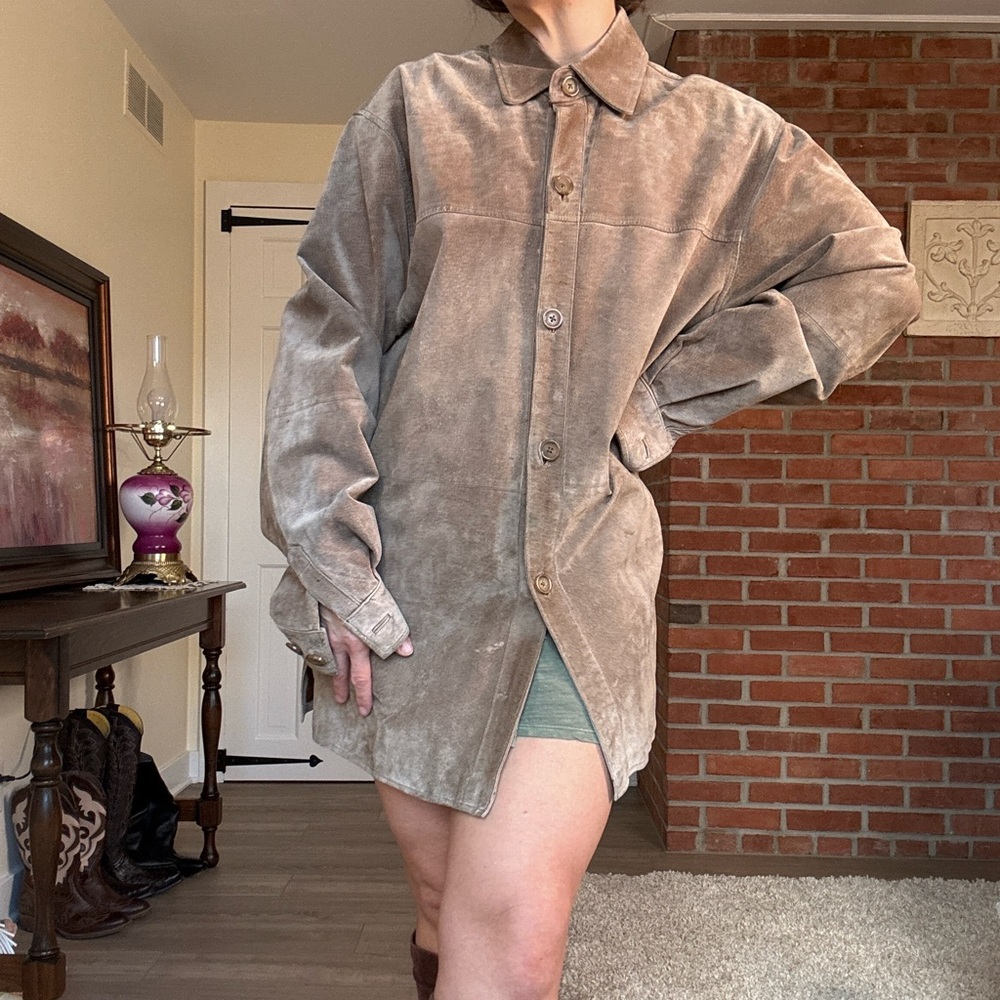 Vintage Tan Leather Oversized Chore Jacket / Barn Jacket